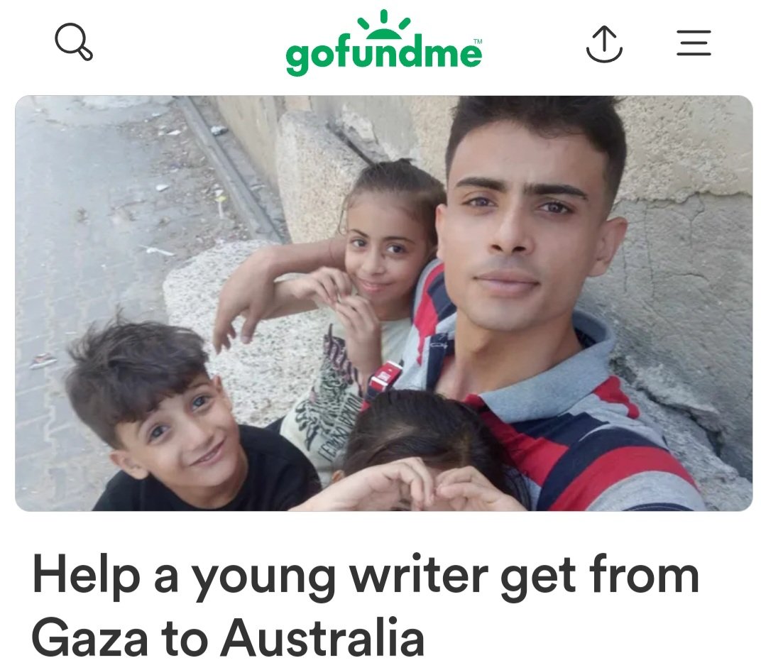 🍉*PLS RETWEET*🍉 My friend & the wonderful writer @abdaljazzar has a GoFundMe campaign to get him & his family out of Gaza to Australia. Please donate what you can - every little helps - or share widely. Thank you!👇🙏🍉❤️🤍🖤💚 #FreePalestine gofundme.com/f/help-abdalla…