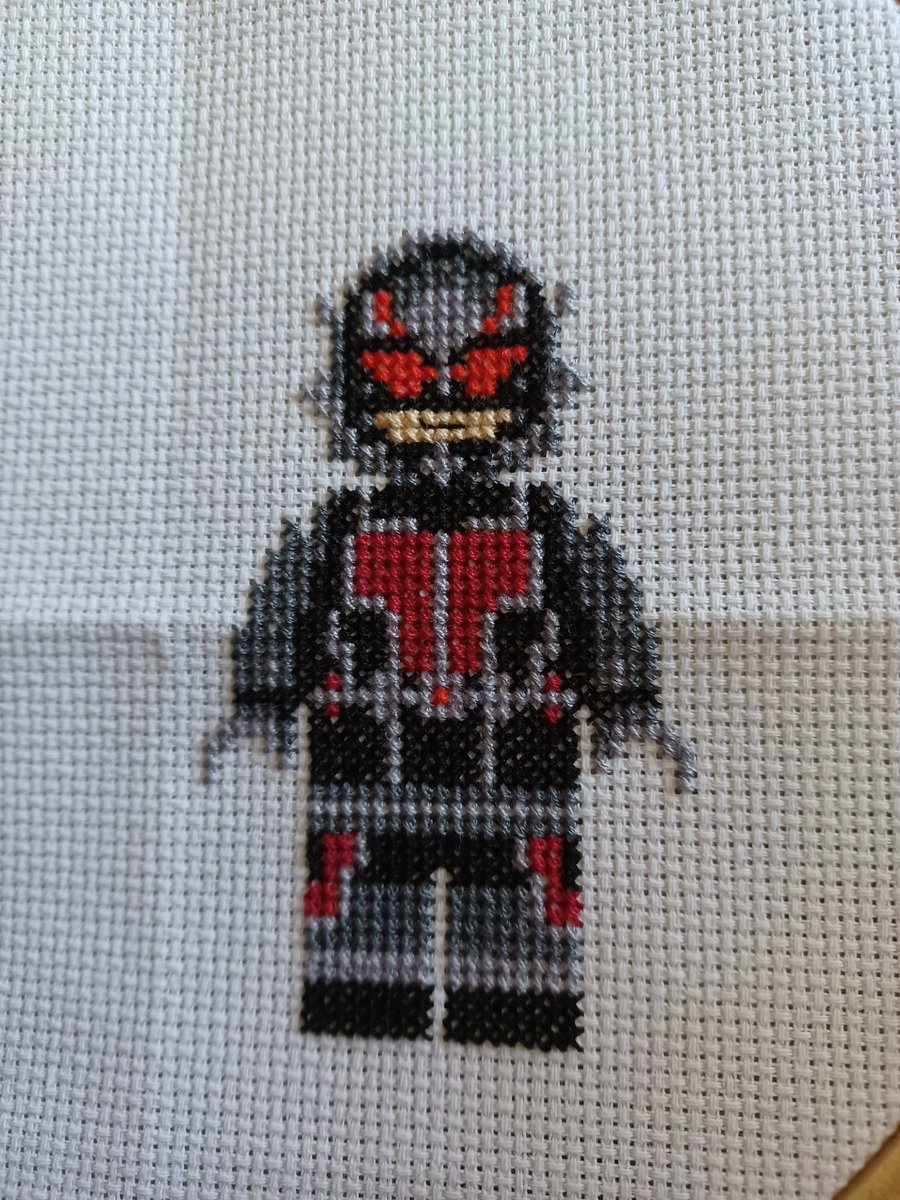 3 days of stitching my belated birthday gift from work. #Marvel #Antman #GEOCreations #CrossStitch #HalfTermProject #11MoreToStitch