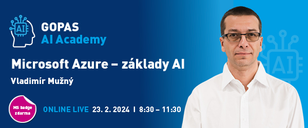 Představujeme GOPAS AI Academy! Akademie, která přináší 2 bezplatné webináře, na kterých se naučíte porozumět a používat AI. Za absolvování webináře získáte odznak Microsoft a na vybrané kurzy získáte až 20% slevu! gopas.cz/gopas-ai-acade…