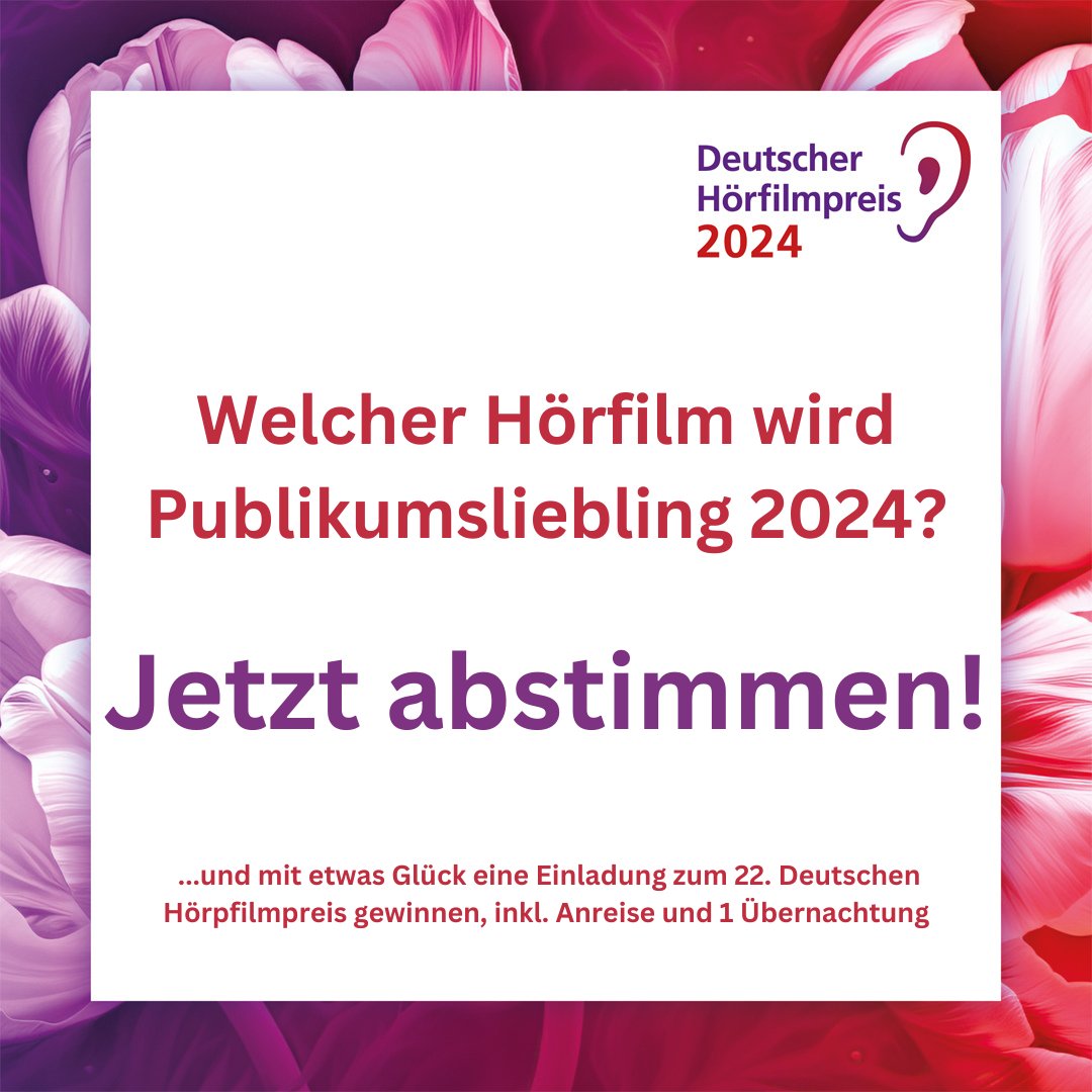 Welcher Film gewinnt den Publikumspreis beim 22. Deutschen #Hörfilmpreis 2024? Bis zum 12. März könnt Ihr abstimmen und eine Einladung zur glanzvollen Verleihung in Berlin gewinnen! deutscher-hoerfilmpreis.de 🌟 #Audiodeskription #blind #sehbehindert