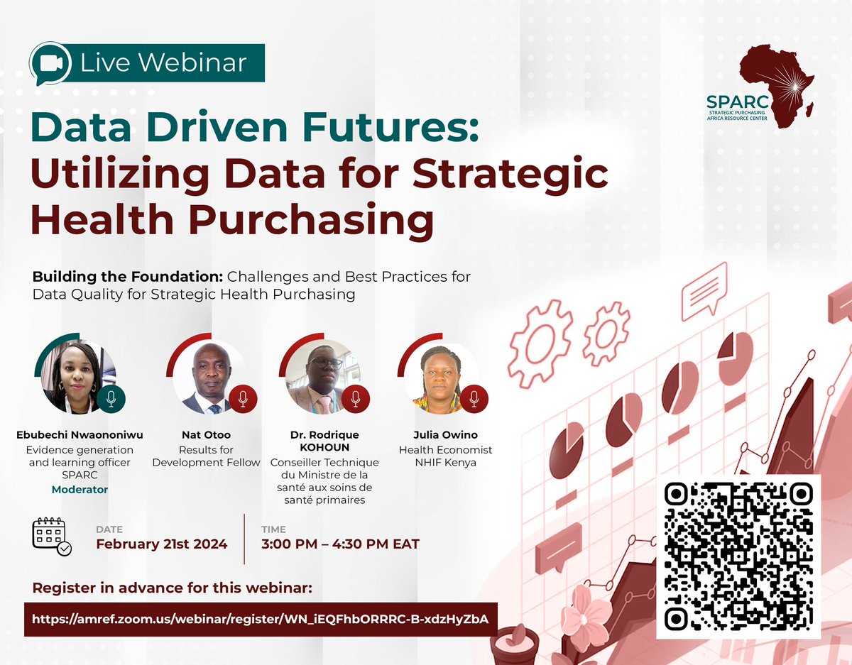 Sign up for SPARC's webinar series & explore the transformative role of data in healthcare decision-making. Learn the processes of data collection, synthesis, analysis, & its application in strategic health purchasing & financing. bitly.ws/3cYPe @Amref_Worldwide