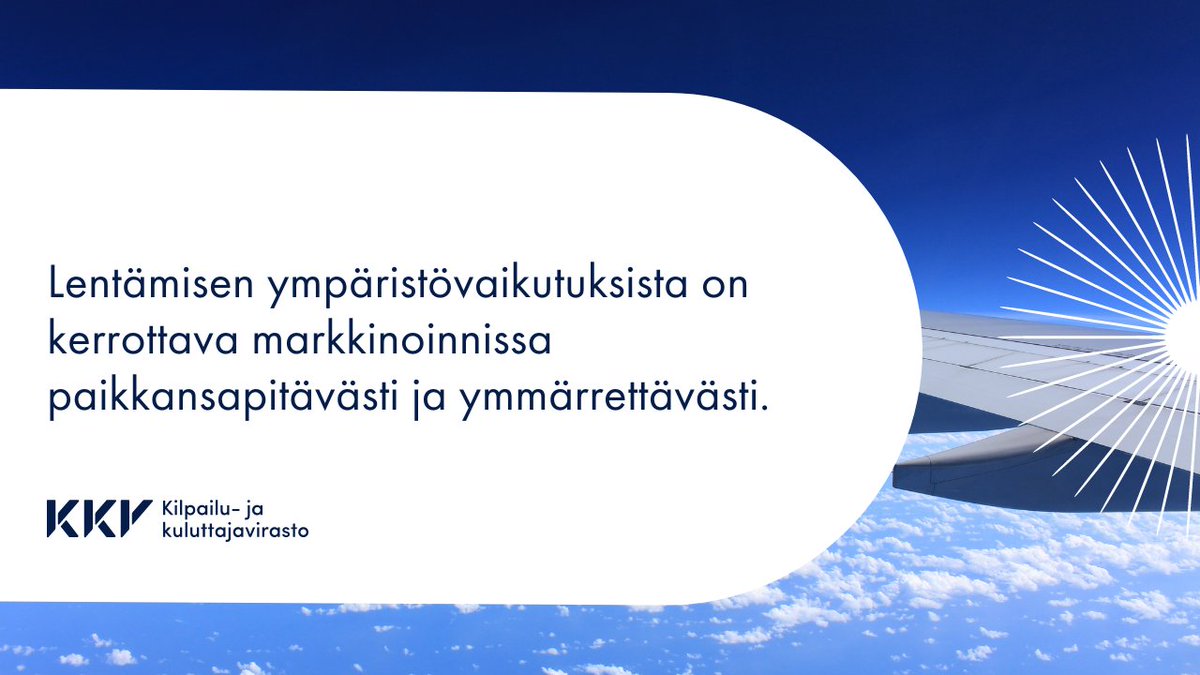 Kuluttaja-asiamies puuttui Finnairin markkinointiin, jossa ympäristöväittämä lentopolttoaineen kasvihuonekaasupäästöistä antoi harhaanjohtavan kuvan yrityksen lentomatkustamisen myönteisistä ympäristövaikutuksista. 🔗 kkv.fi/ajankohtaista/… #markkinointi #viherpesu