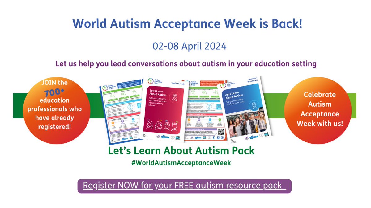 Are you ready for #WAAW24? Working with our partners @Autism & @AmbitiousAutism, we are offering our highly acclaimed resources to every classroom in the country.  Register now for FREE resources ➡️bit.ly/3SHi0jh #WorldAutismAcceptanceWeek #AET #AustismEducation