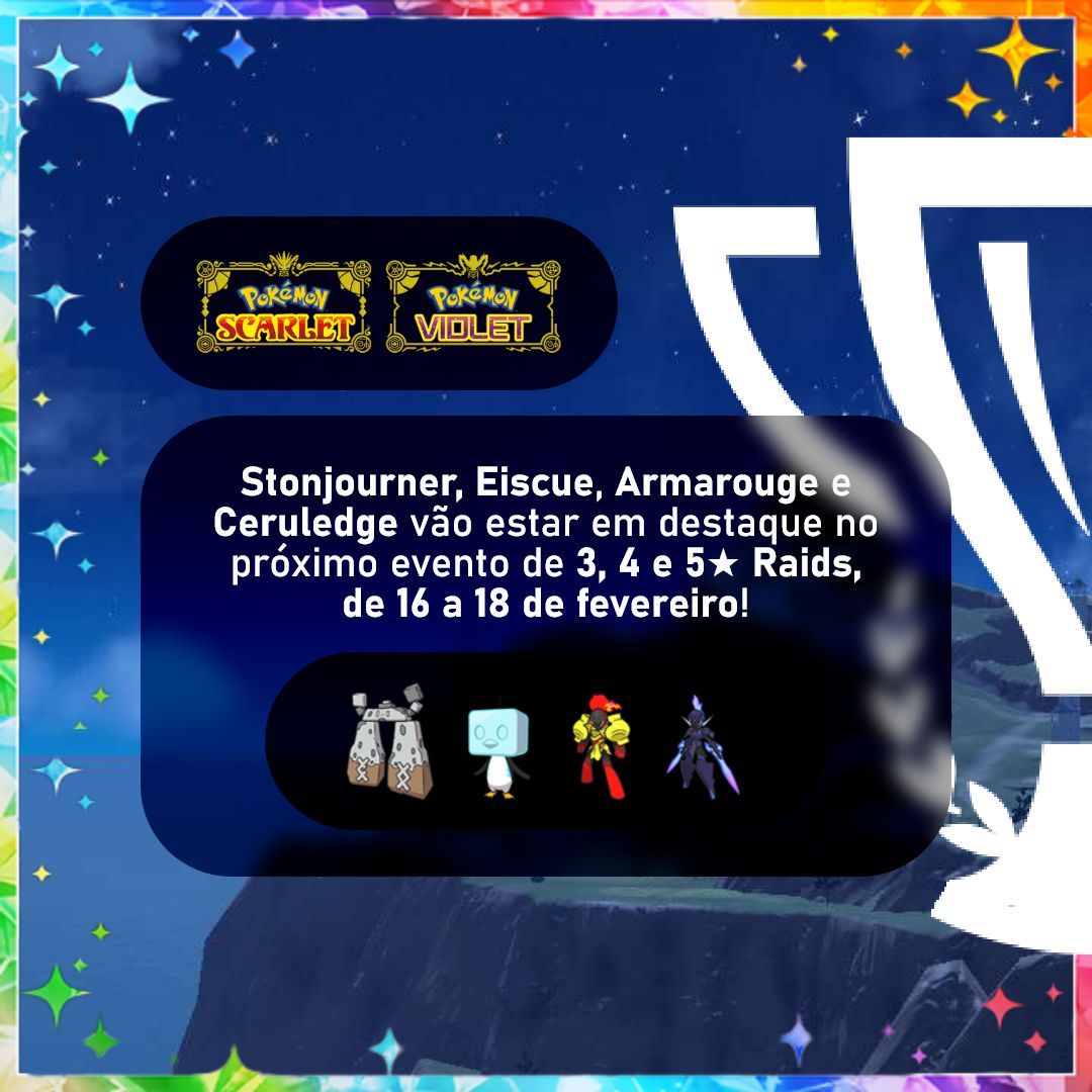 Não se preocupem! Todos eles vão estar disponíveis em ambas as versões dos jogos! 😉 

#pokemon #pokemonscarletviolet #teraraid #stonjourner #eiscue #armarouge #ceruledge