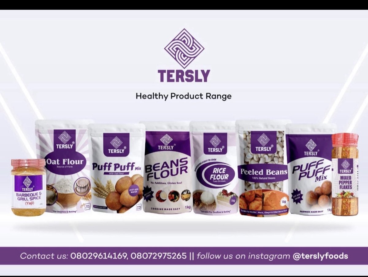 tessysarah's tweet photo. @peng_writer Discover the power of healthy eating with Tersly Foods.
From Beans Flour to Spices,our diverse range caters to all dietary needs,our products manages health concerns like diabetes , PCOS etc https://t.co/63sxKmCbeY