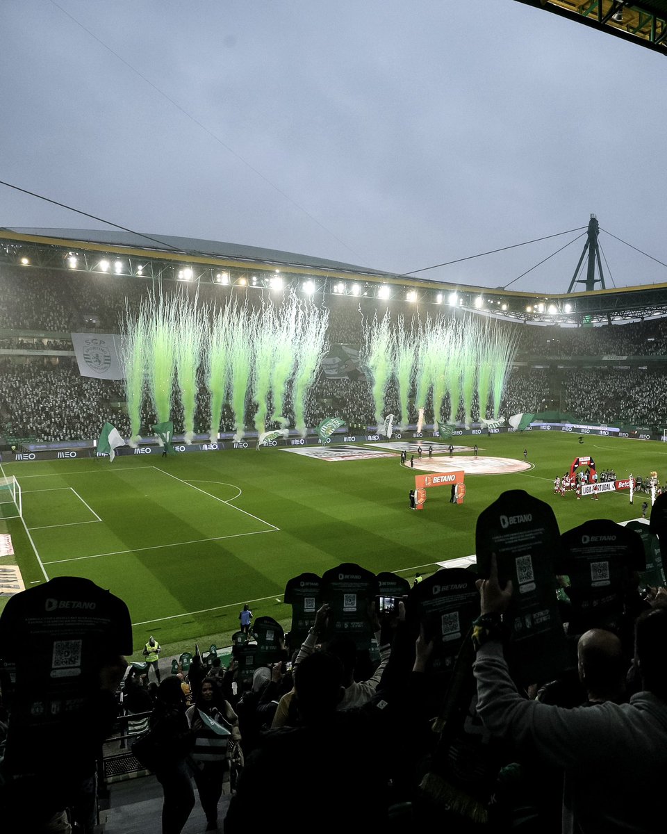 SportingCP's tweet photo. Ambiente magnífico em Alvalade 💚 Obrigado, Sportinguistas! 

Powered by: @Betano_PT https://t.co/RaNCAwfbkV