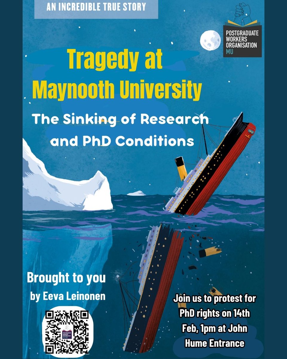 PWO_MU's tweet photo. PhD at Maynooth... a romance turned tragedy 💔
Reminder of our rally this Wednesday 14/02 for fair pay and conditions for all PhDs!
🕐 13:00
📍 Entrance to the John Hume Building
#LoveIrishResearch
#ResearchIsWork
@PWO_Ireland https://t.co/tR3w8M7vSc