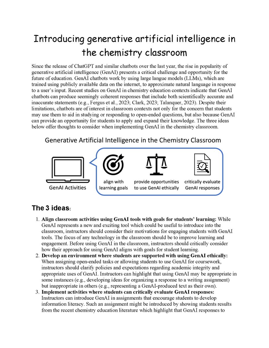 AlbertoNotario8's tweet photo. Introducing generative artificial intelligence in the chemistry classroom. 3 ideas January-February by Field M Watts. University of Wisconsin-Milwaukee, USA. https://t.co/fBRoPxfQPq