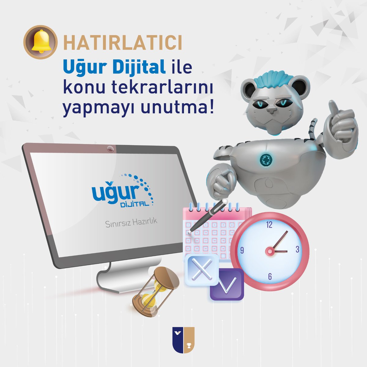 Yapay zeka tabanlı online eğitim platformu Uğur Dijital ile konu tekrarlarını yap, hedefine giden yolda öğrenme deneyimini en üst düzeye çıkar! #UğurKazandırır #UğurDijital