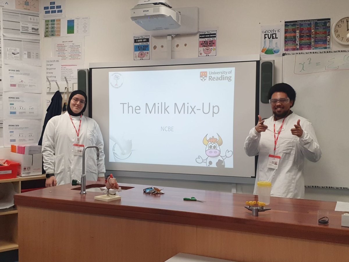 NatBiotech's tweet photo. Last week we were @qmcollege doing our enzyme-based milk mix up practical and talking about food and nutritional sciences. Lots of questions and engagement from the students, so a very worthwhile visit. #foodscience #nutrition #UniofReading https://t.co/5mB04dVC1X