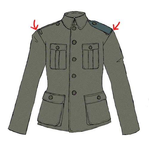 個人的なこだわり。服描く時は矢印のところの線を描いて欲しい。基本的に服は胴体と腕が別パーツ。 
