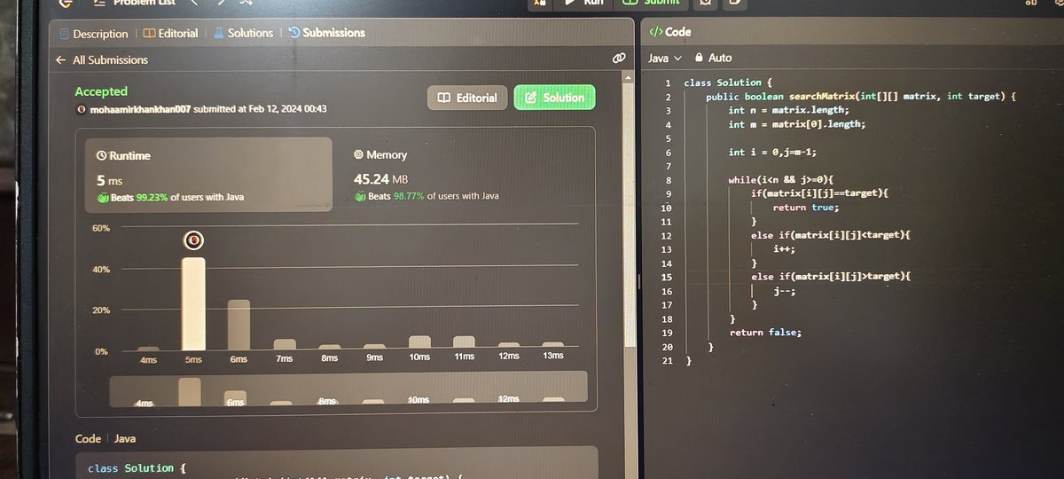 M_Aamir07's tweet photo. Today I have solved search a 2D matrix
Problem at #leetcode using the #BinarySearch.
#buildinpublic #keepLearning #DSAChallenge https://t.co/GItf8tn4Nz