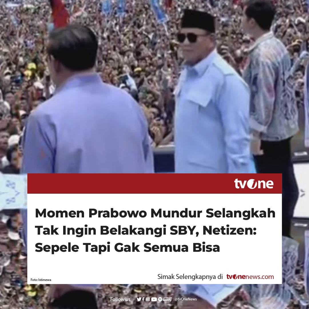 Adab calon presiden nomor urut 2, Prabowo Subianto disorot netizen saat tertangkap kamera mundur satu langkah karena tak ingin membelakangi Presiden Republik Indonesia ke-6, Susilo Bambang Yudhoyono saat keduanya sama-sama berada di atas panggung Pesta Rakyat Prabowo-Gibran untuk