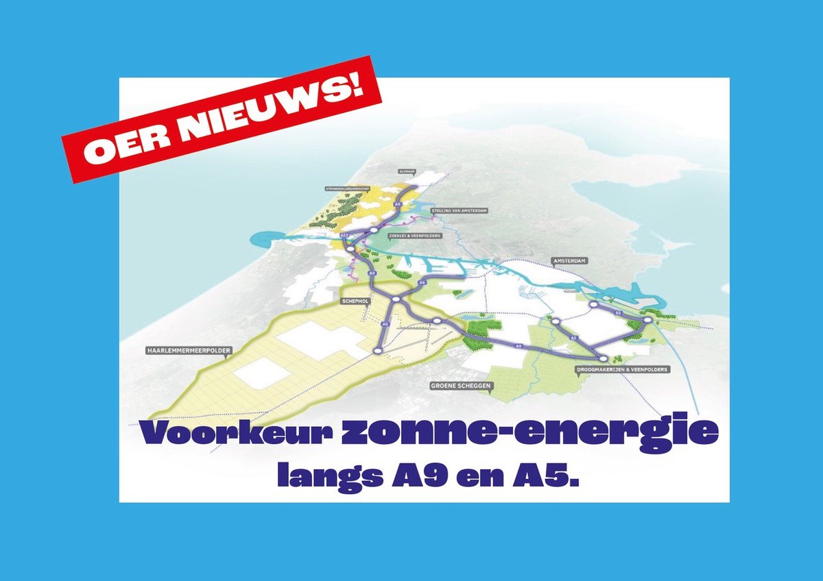 Vanuit het OER-programma zijn de mogelijkheden verkend van zonne-energie langs snelwegen in Noord-Holland: de Energieroute. Hieruit is een voorkeursvariant gekomen. U leest het hier:

energieoprijksgrond.nl/nieuws/2640750…

#energietransitie #zonneenergie #oer