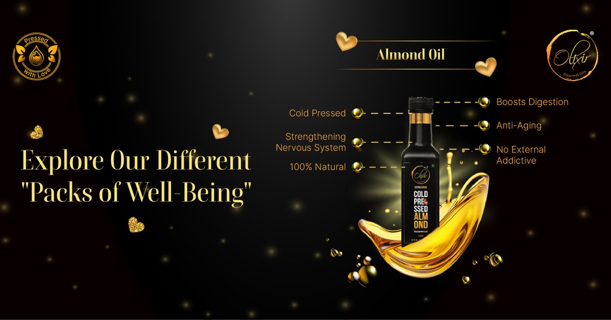 OlixirOils's tweet image. A perfect gift for your health-conscious loved ones. This &quot;Pack of Well-Being&quot; includes high-quality gourmet oils all in premium packaging. Olixir Gourmet Oils - &quot;Pressed With Love&quot;

#olixir #oils #coldpressedoils #almondoil #sesameoil #coconutoil #mustardoil #walnutoil