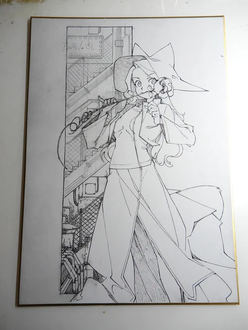 Gペンで清書中。左下の背景を描くだけで1時間近くかかる。丁寧な作画を心がけたいけどこれ以上はちょっと…。 