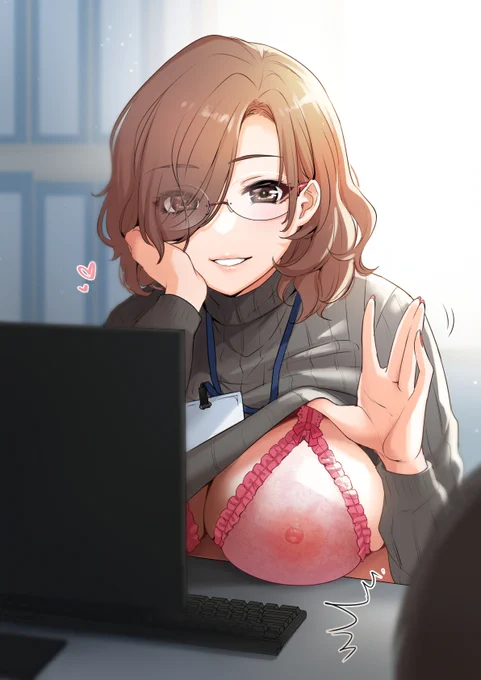 残業確定の後輩君をえっちなブラ見せて励ましてくれる先輩OLさん#ブラジャーの日 