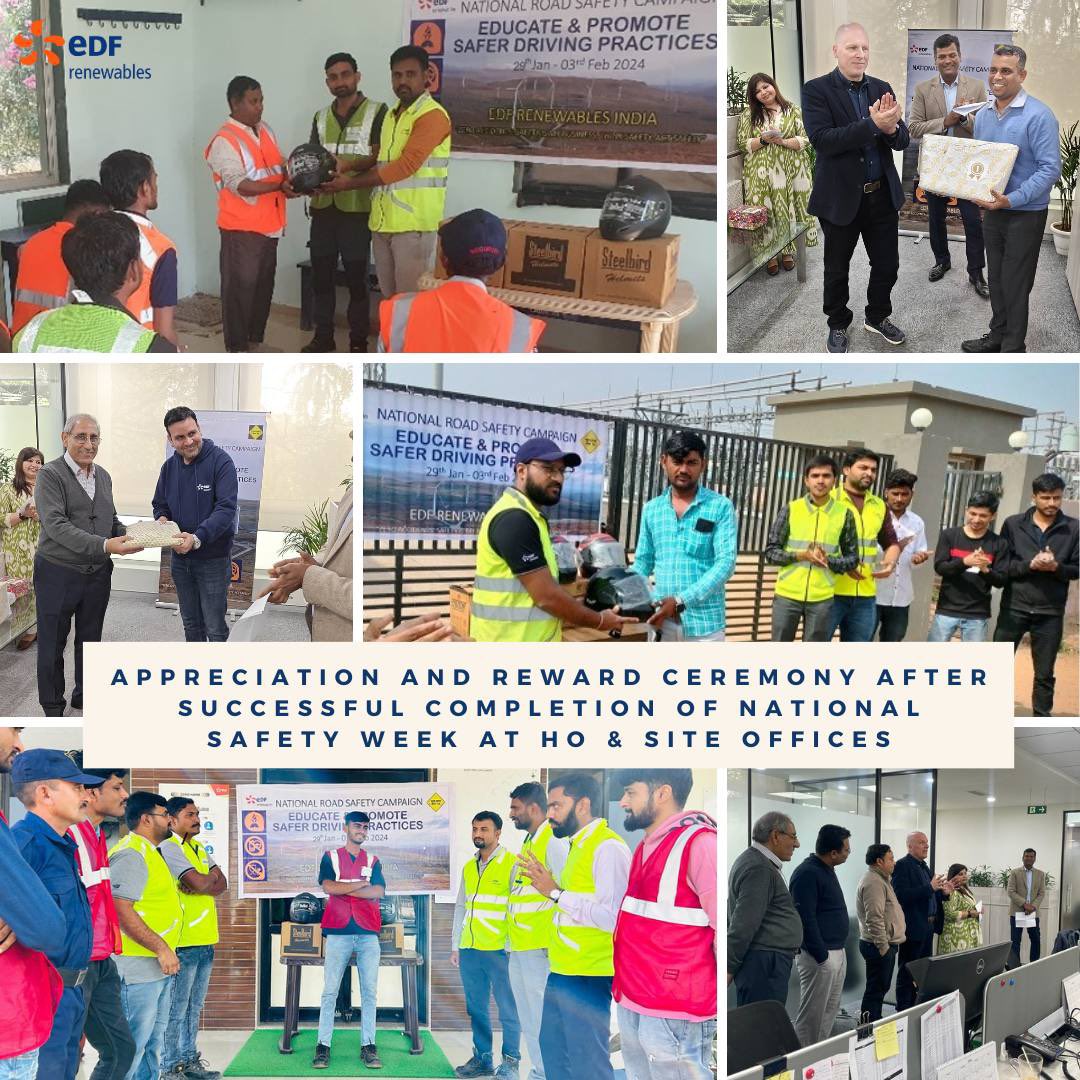 'EDF Renewables India remains committed to ensure that
“EVERYONE GOES HOME SAFE EVERY SINGLE DAY”

Sharing the glimpses of week long celebration on National Road safety week
#Roadsafetyawareness #EDFRenewablesIndia #sustainability #Switchtorenewables #Nationalroadsafety #wind
