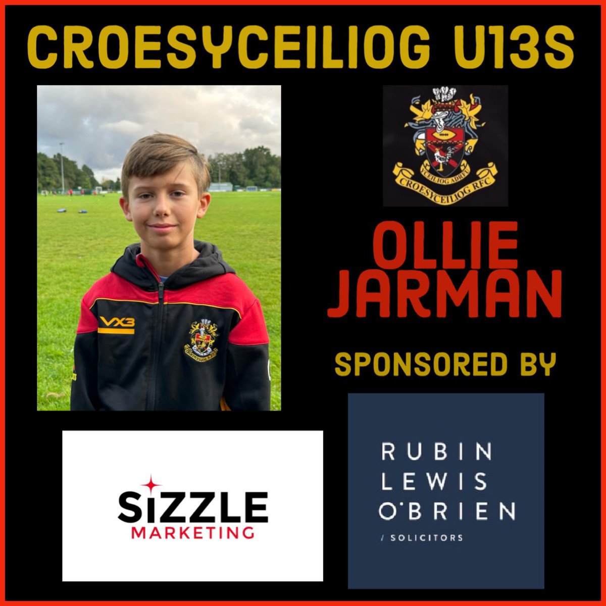 consultsizzle's tweet photo. Sizzle is thrilled to sponsor the very talented rugby player, Ollie Jarman, supporting him as he represents Croesyceiliog RFC under 13's with passion and dedication! 🤝💪 https://t.co/n3fbafFGmK