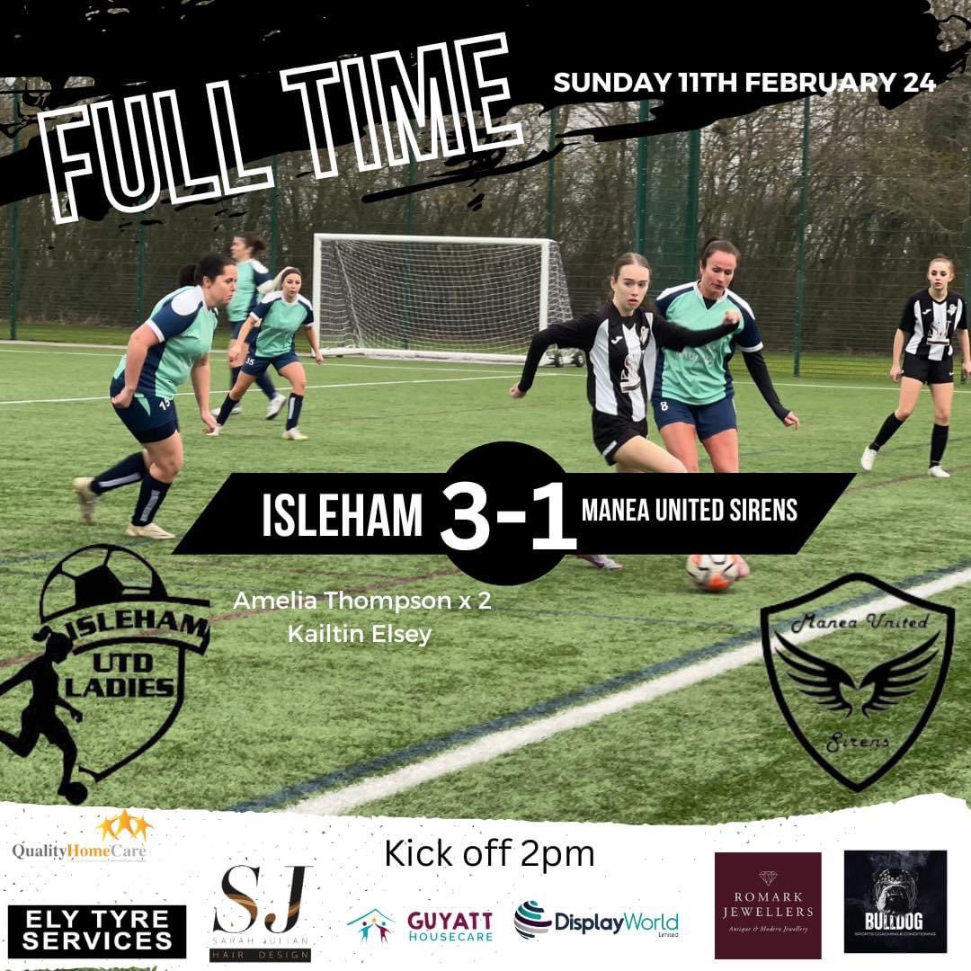 3-1 win 
Another league win against Manea. The match was played in better conditions at Bottisham ⚪️⚫️

Amelia Thompson ⚽️⚽️
Kaitlin Elsey ⚽️