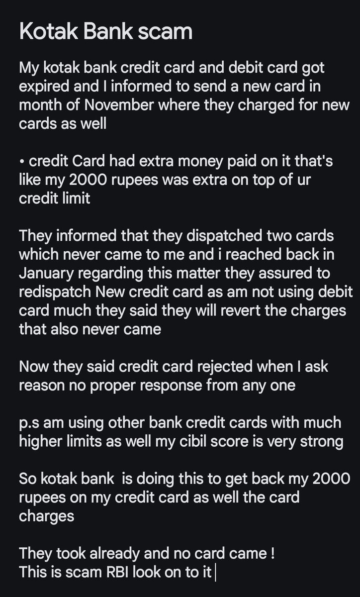 What kind of scam is this @KotakBankLtd Card charges r taken but no proper response at all ,more than a decade I m ur loyal customer @RBI this is against ur regulatory methods for sure don't know hw many people r scammed by #kotak #RBI #kotakscam #banknifty #ScamAlert #SK21