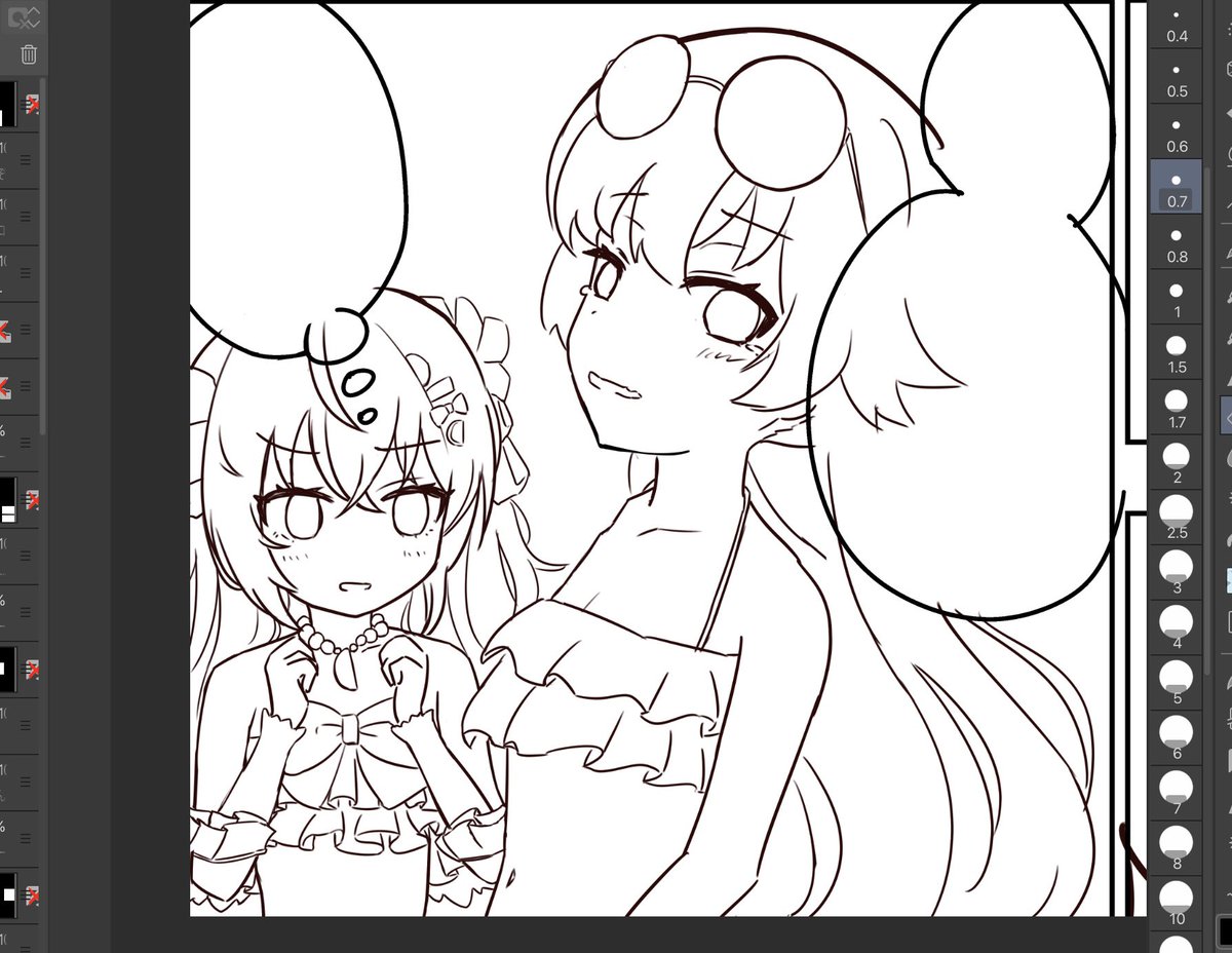 フリル描きすぎて頭痛くなりそう 