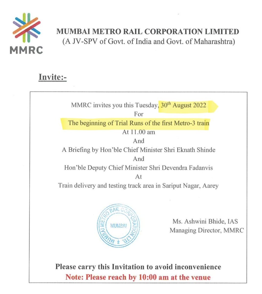 Is it true that Modi ji will be visiting Mumbai to Flag Off the Trials of the Mumbai Metro3 Line ?

Same trials that begun way back in August 2022?