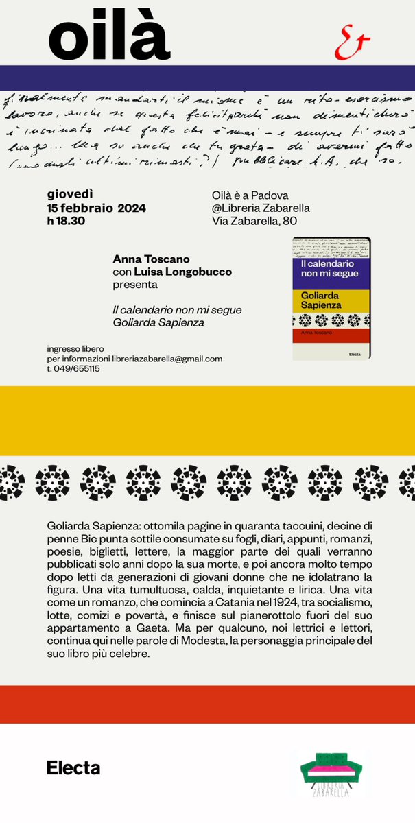 Giovedì Anna Toscano, Luisa Longobucco e Goliarda Sapienza!