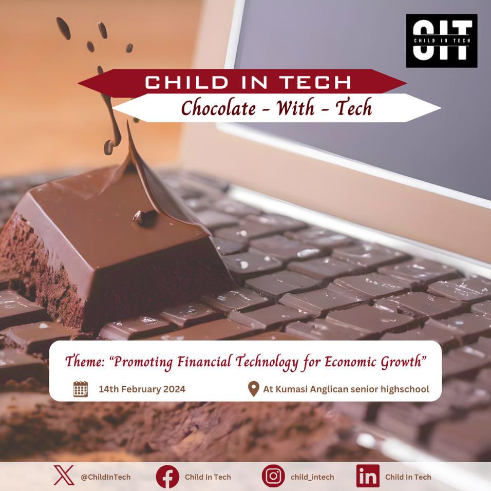 ChildInTech's tweet photo. It’s the month of love and chocolates🍫🥳🎉
We’ll be visiting Kumasi Anglican School, Ashanti Region for our famous Chocolate-With-Tech conference.
We’re excited and we know the children are too
They’ll be munching a bar of chocolate while we teach them technology 
#childintech https://t.co/dNqVnv2dA3