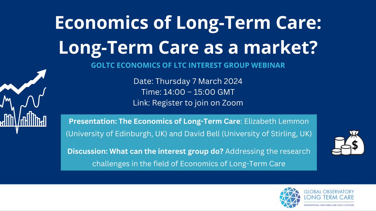 Global Observatory of Long-Term Care (@globalobltc) on Twitter photo Calling all #economists and LTC researchers! 📈
Join us on 7 March for a deep dive into the #Economics of Long-Term Care.
<a href="/ElizabethLemm/">Elizabeth Lemmon</a> + <a href="/DavidNFBell/">David N.F. Bell</a> will shed light on LTC markets + research challenges.🔍
Register now: 👉 lse.zoom.us/meeting/regist… Calling all #economists and LTC researchers! 📈
Join us on 7 March for a deep dive into the #Economics of Long-Term Care.
<a href="/ElizabethLemm/">Elizabeth Lemmon</a> + <a href="/DavidNFBell/">David N.F. Bell</a> will shed light on LTC markets + research challenges.🔍
Register now: 👉 lse.zoom.us/meeting/regist…