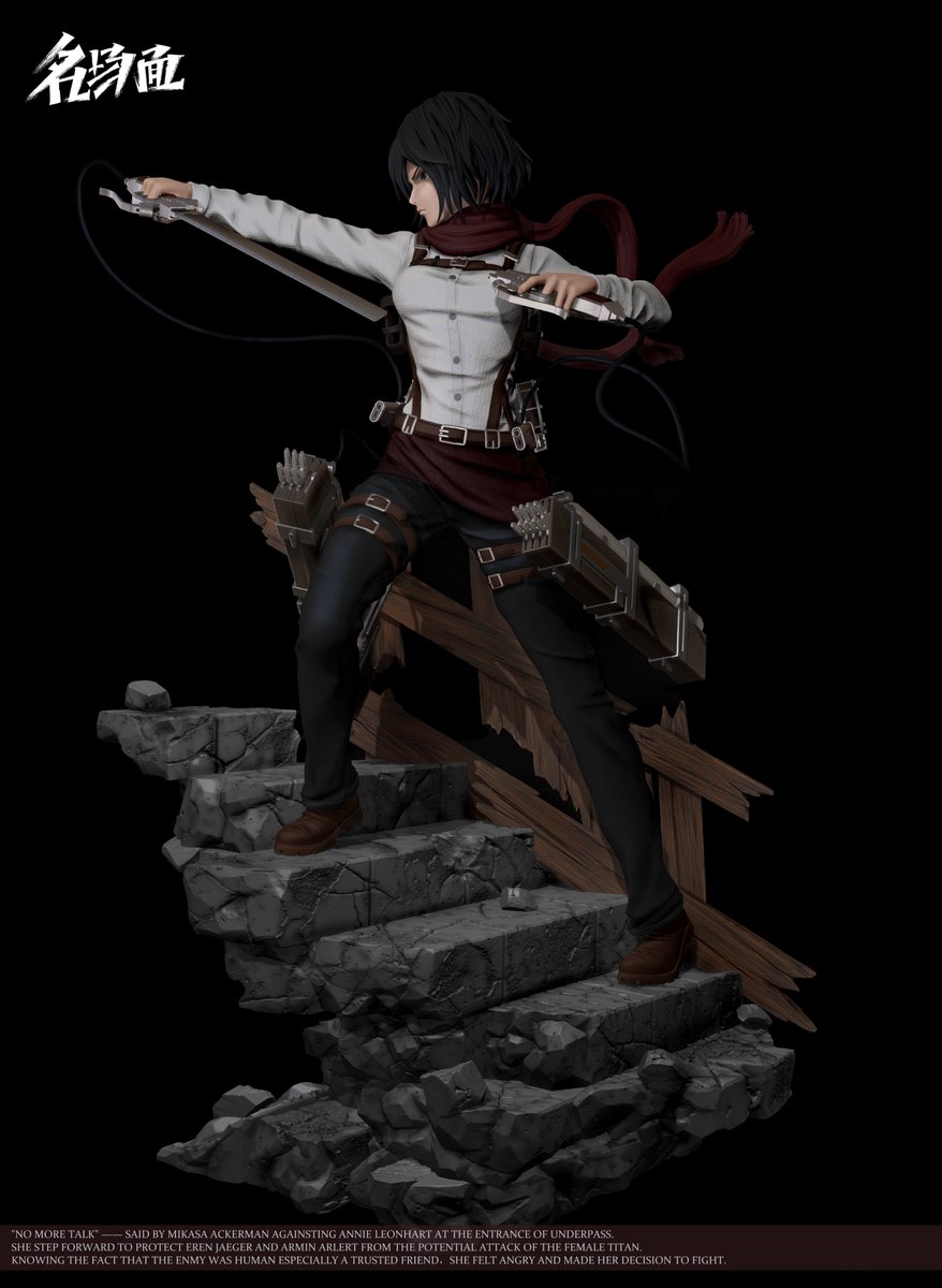 Typical_Scene's tweet image. All of our previous products finished in the factory. So we bring you new product of Blade Combat Mikasa. we already received good suggestion about her face ,fold and Armor on her back.Will be adjusted in the future. This time we give you deadline of shipping on June 30th.