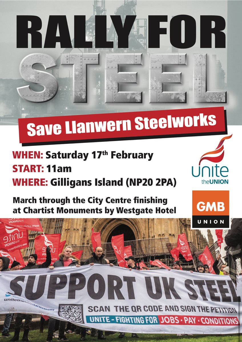 Unite will be Marching through Port Talbot and Newport in support of steel workers, please make every effort to attend, bring your family and friends along and let’s show support to our Unite members and all South Wales Steel workers
