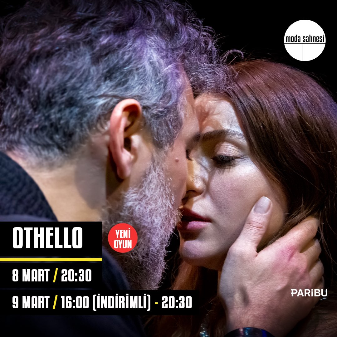 Othello 8 Mart, 20.30 9 Mart, 16.00 (İndirimli) - 20.30 @canercindoruk @ilayerkok @k_aydogan Bilet almak için🔻 biletinial.com/tr-tr/tiyatro/… #othello #canercindoruk #modasahnesi