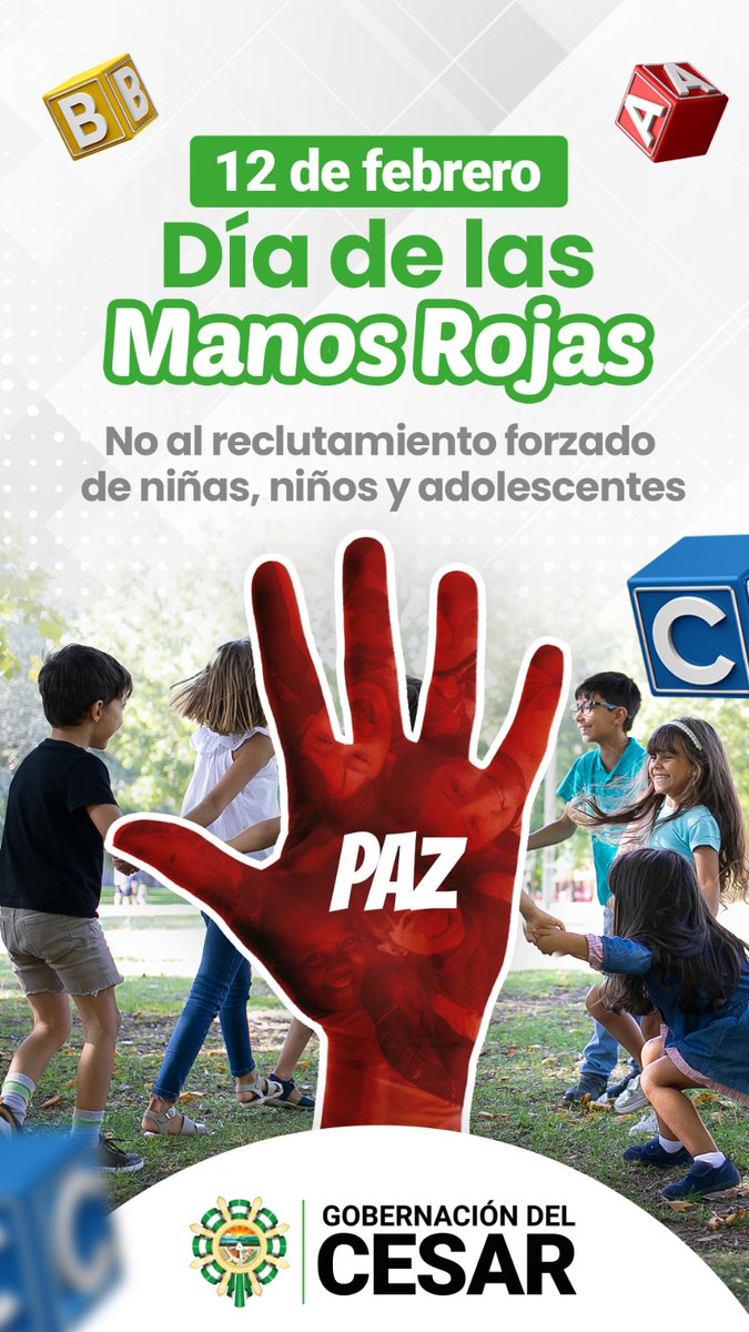 GobdelCesar's tweet photo. Hoy levantamos nuestras Manos Rojas para decir: No al reclutamiento forzado de niñas, niños y adolescentes https://t.co/WjJlJ4I9uF