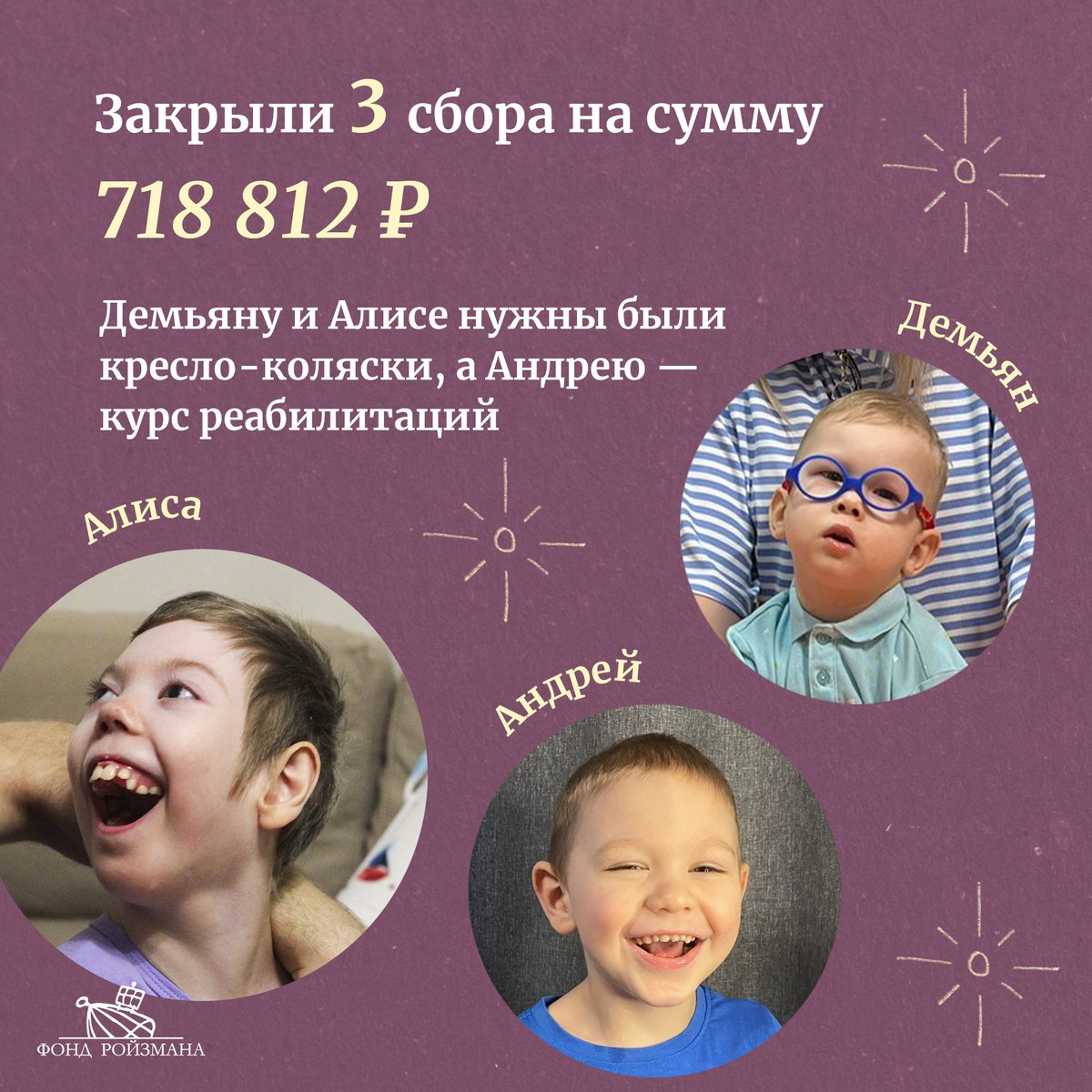 roizmanfond's tweet image. Первый в этом году отчет о нашей работе и вашей помощи!
В январе у нас результатов чуть меньше, чем обычно, из-за новогодних праздников. Но все равно: 7 детей и 2 взрослых получили нашу с вами помощь на сумму 1 180 988 рублей!