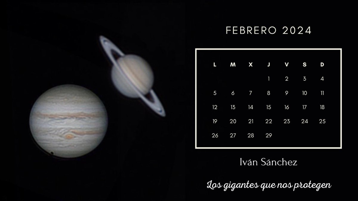 ¡Buenos días! Os presentamos la imagen que tenemos para el mes de Febrero en nuestro Calendario Universo. Estamos muy orgullosos de presentar la composición de los Planetas Júpiter y Saturno, de la mano de Iván Sánchez. (@daily_astrophotography ). Esperamos que os encante!