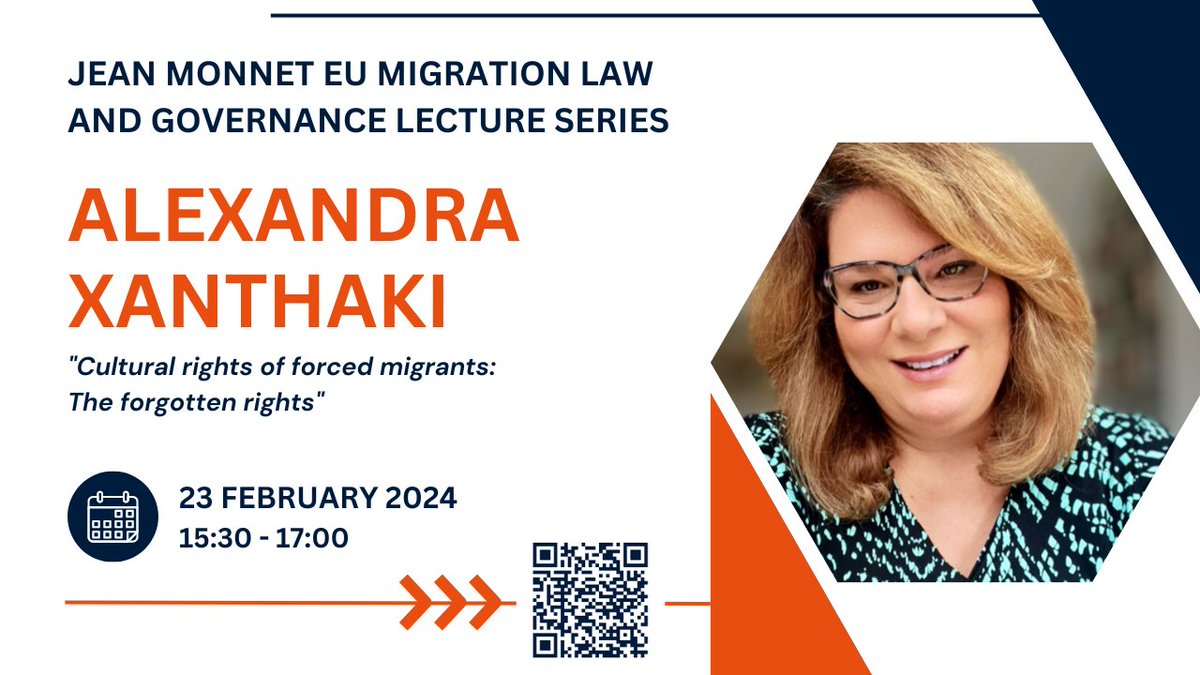 So far, efforts to improve the situation of forced migrants in 🇪🇺 have neglected their cultural rights. How to do better? Join ENSURED member @Lilian_TS for a @lawinmaastricht lecture with @AlexXanthaki (UN Special Rapporteur)! 📅 Feb 23 📍 Hybrid 🔗 maastrichtuniversity.nl/events/jean-mo…