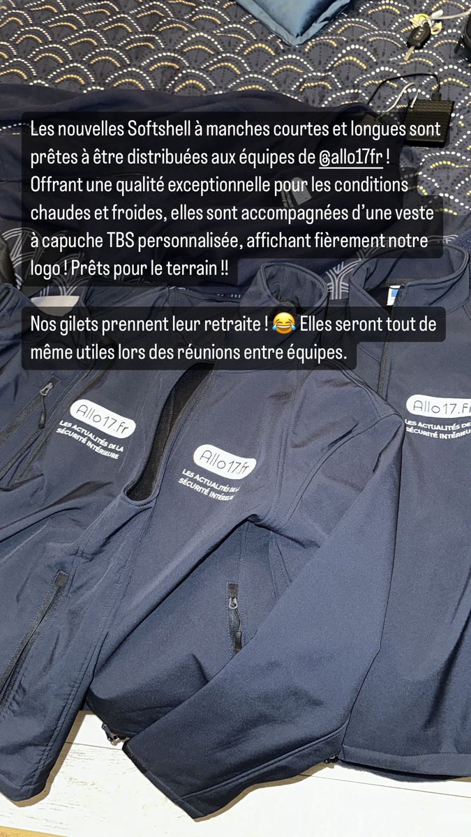 Allo17FR's tweet image. ✅ | Les nouvelles #Softshell à manches courtes et longues sont prêtes à être distribuées aux équipes de @Allo17FR ! [1/2]