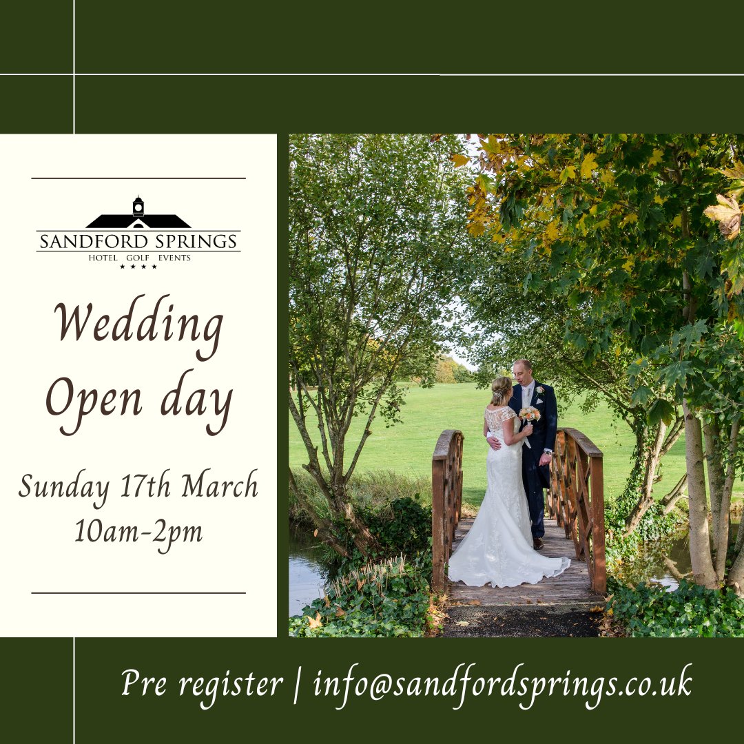 Sandford Springs (@sandfordsprings) on Twitter photo Come along to our wedding open day 💍
Pre register | info@sandfordsprings.co.uk
Meet with our experienced team and have a friendly chat about what we have to offer here at Sandford Springs.
Shelly Daniels 📷 Come along to our wedding open day 💍
Pre register | info@sandfordsprings.co.uk
Meet with our experienced team and have a friendly chat about what we have to offer here at Sandford Springs.
Shelly Daniels 📷