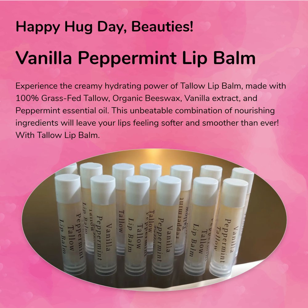 LiberatoTallow's tweet photo. Wishing you all a warm and cozy hug day!

Keep your lips soft and hydrated with our delightful vanilla peppermint lip balm. 💋💫

Order Now: https://t.co/gvWKurb7uL

#HugDay #LipCareEssentials #SoftLips #VanillaPeppermint https://t.co/pjAZQ52gZ8