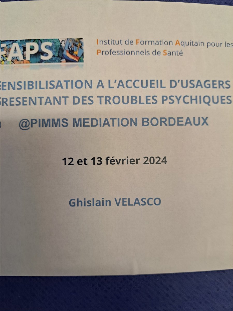 L'accès aux #servicespublics est un droit reconnu à tous les citoyens. Formation IFAPS @ch_perrens au @PIMMSdeBordeaux: sensibilisation aux troubles psychiques. Pour améliorer la connaissance du #handicap et avoir une posture et une #communication adaptées.