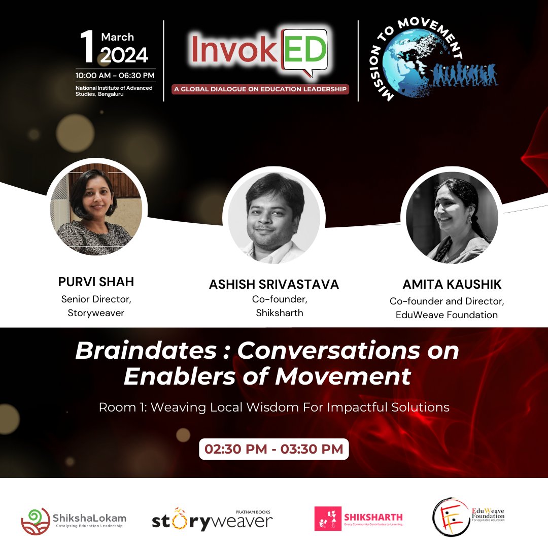 Join them together in #Braindate at #InvokED2024. Join as they delve into an insightful conversation on fostering #socialchange with deep impact through #communitycollaboration and bringing local expertise to play for building a #Movement. Register- shikshalokam.org/invoked/