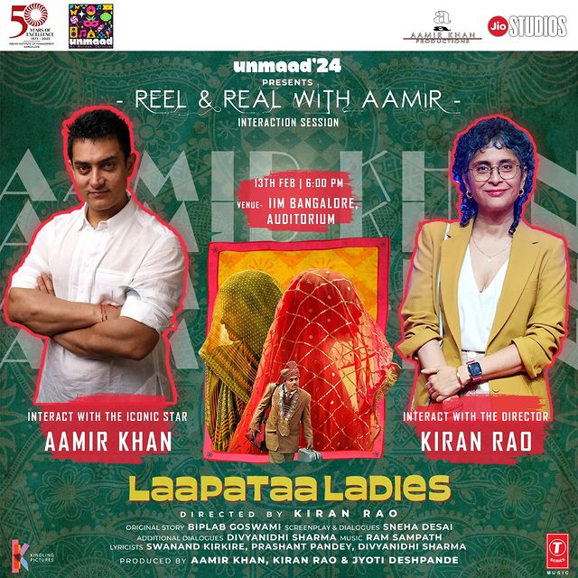 #AamirKhan #KiranRao and the team of  #LaapataaLadies will take part in Unmaad  2024, IIM    Bangalore's cultural fest on 13th February!