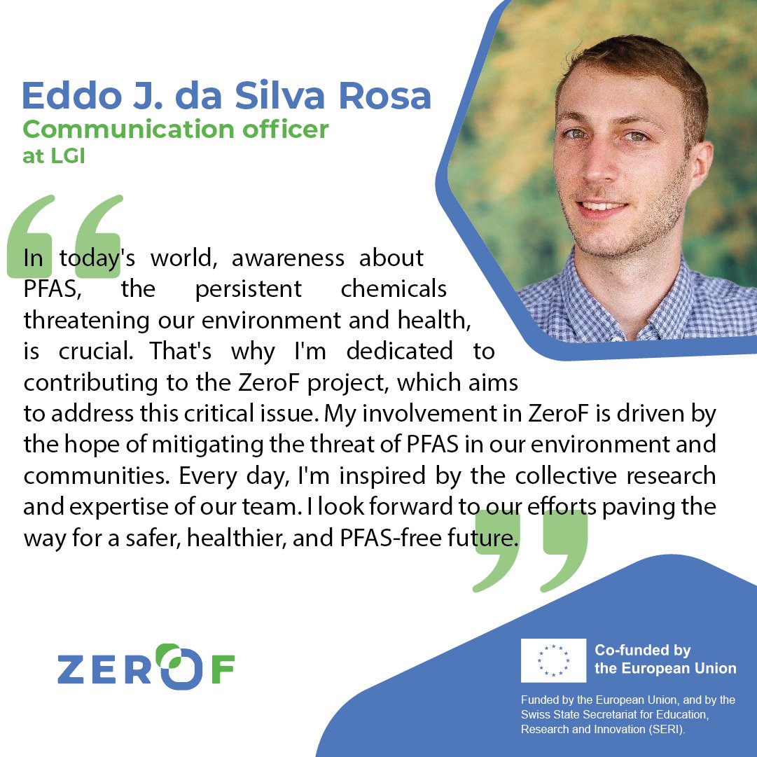 ZeroFproject's tweet photo. Discover Eddo da Silva Rosa from @LGI_earth, committed to combating PFAS with ZeroF for a healthier planet🌱
Let's work together for a safer, PFAS-free future #Environment #Health #PFAS #RenewableMaterials #SafeAndSustainableByDesign 
Connect with ZeroF👉https://t.co/91bZL4ii3b https://t.co/pa55E4bpzz
