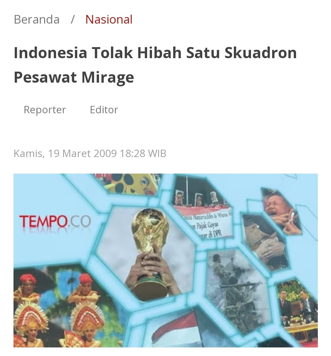 Pendukung Prabowo pernah berpikir nggak, 'Kenapa pesawat yang mau dihibahkan justru dibeli sama Prabowo'. Padahal tahun 2009 Menteri Pertahanan Juwono Sudarsono menolak hibah pesawat Mirage 2000 dari Qatar dengan alasan mahalnya biaya perawatan dan sulitnya suku cadang. Kalo