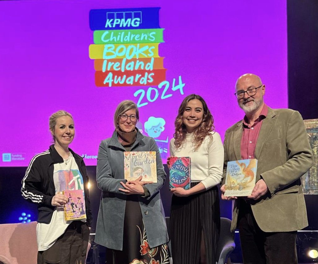 I was in Belfast for the announcement of the shortlist for this year's @KPMG_Ireland Children's Books Ireland Awards @EoinColfer and I are shortlisted for “Three Tasks For A Dragon” and I got to meet to meet fellow 2024 shortlistees Jenny Ireland, Isla McGuckin and Clara Kumagai.