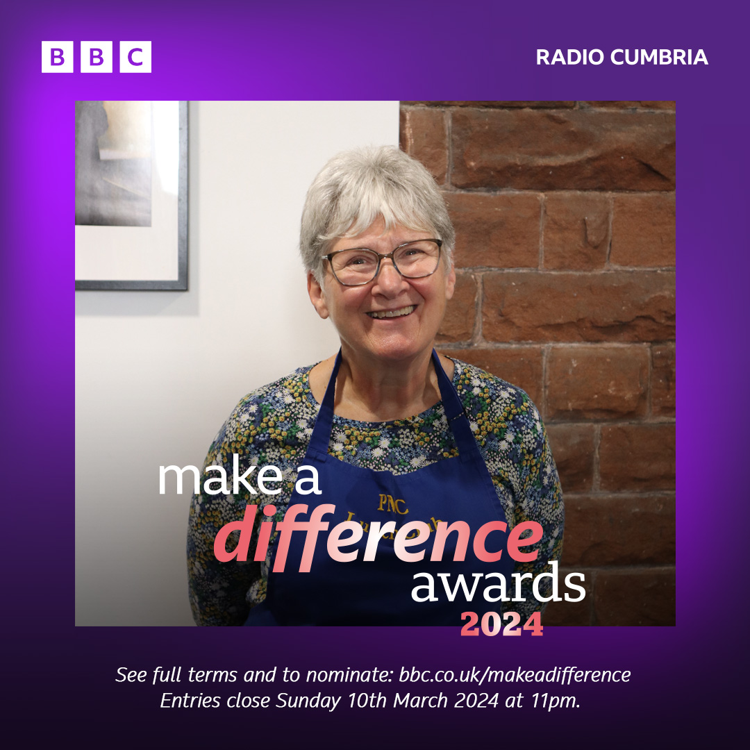 We’re celebrating Cumbrians who Make a Difference, like Anne from the Penrith Methodist Church Lunch Club💓 Know someone? Get nominating! See a full list of categories and our terms: bbc.in/makeadifference Entries close at 11pm on 10/03/24