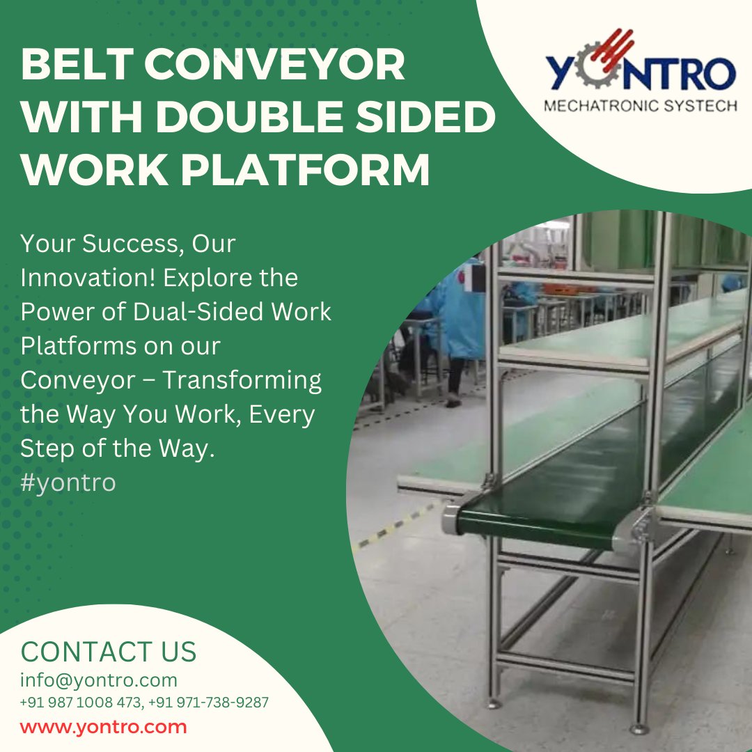 Yontro_01's tweet photo. Double the efficiency, double the productivity! Our innovative flat belt conveyor with a double-sided working platform is here to elevate your material handling game.
#yontroinnovation #automation
Reach Us
+91 9871008473, +91 9717389287
info@yontro.com
https://t.co/9lnUr6QJ6x https://t.co/qzBVDLLLl0