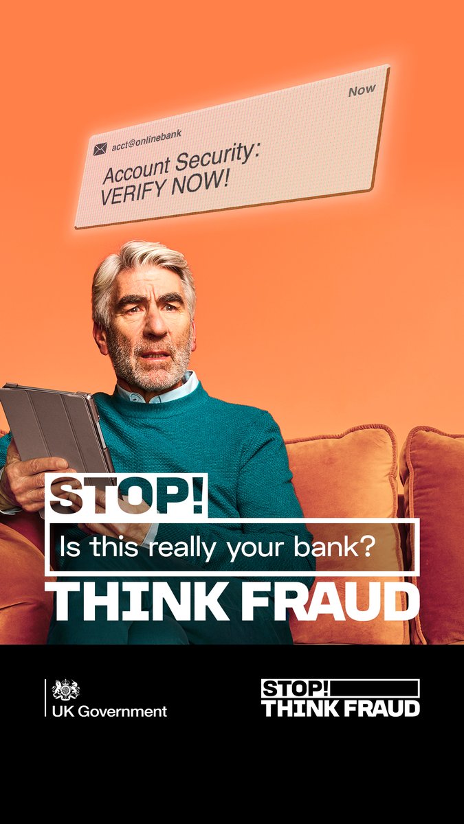 Think you know how to spot a scam? Fraud is getting more sophisticated. Turn on 2-step verification (2SV) to stop cyber criminals accessing your accounts even if they have your password.  

Find out how you can help protect yourself⬇️
gov.uk/stopthinkfraud
#StopThinkFraud
