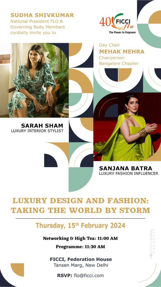 FLO National president <a href="/ShivkumarSudha/">Sudha Shivkumar</a> cordially invites to an interactive session ‘ Luxury design &amp; fashion taking the world by storm ‘ with Sarah Sham , an interior stylist &amp;  <a href="/sanjanabatra/">Sanjana Batra</a> fashion influencer on Thursday Feb 15,2024 at 11 AM at Federation house